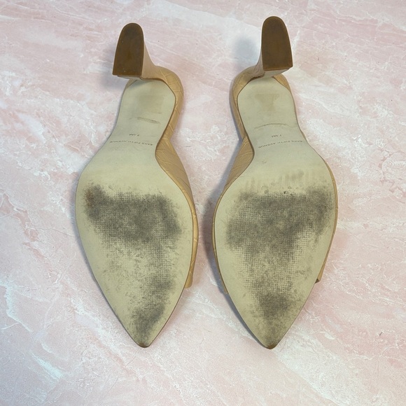 Saks Fifth Avenue Beige Croc-Embossed Mules - Picture 6 of 7